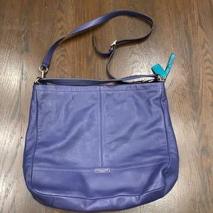 blue leather coach purse